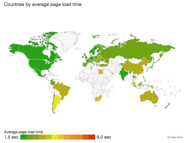 World map of countries by average page load time